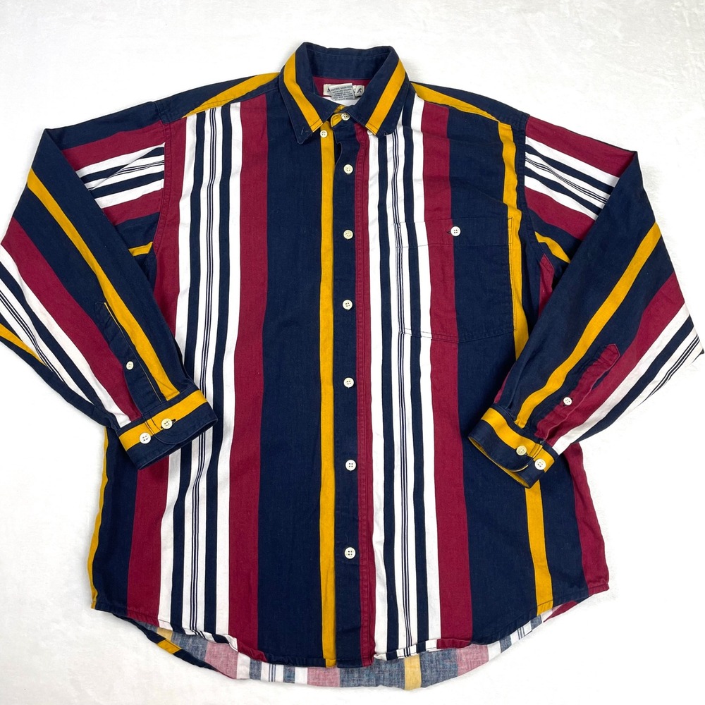 Merona Button Down Shirt Cotton Mens M Multi Color Good Vintage 90s Striped